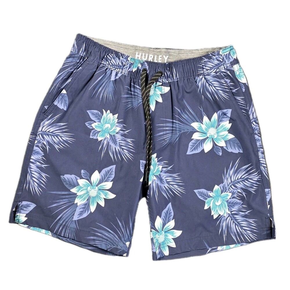Hurley Mens Volley Swim Shorts Size M Blue Floral Tropical Board Trunks